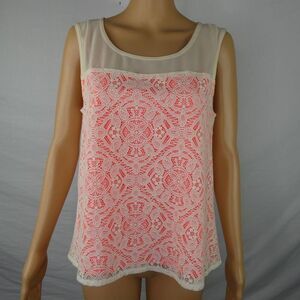 Marc by Marc Jacobs Muriel Silk Lace Sleeveless Blouse Top Cream Neon Orange EUC